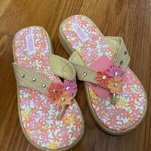 NWT Gymboree Kids Floral Sandals Big Girl Sz 2 (9" L)